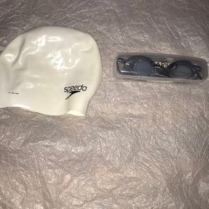 Brand new white speedo swim cap and goggles